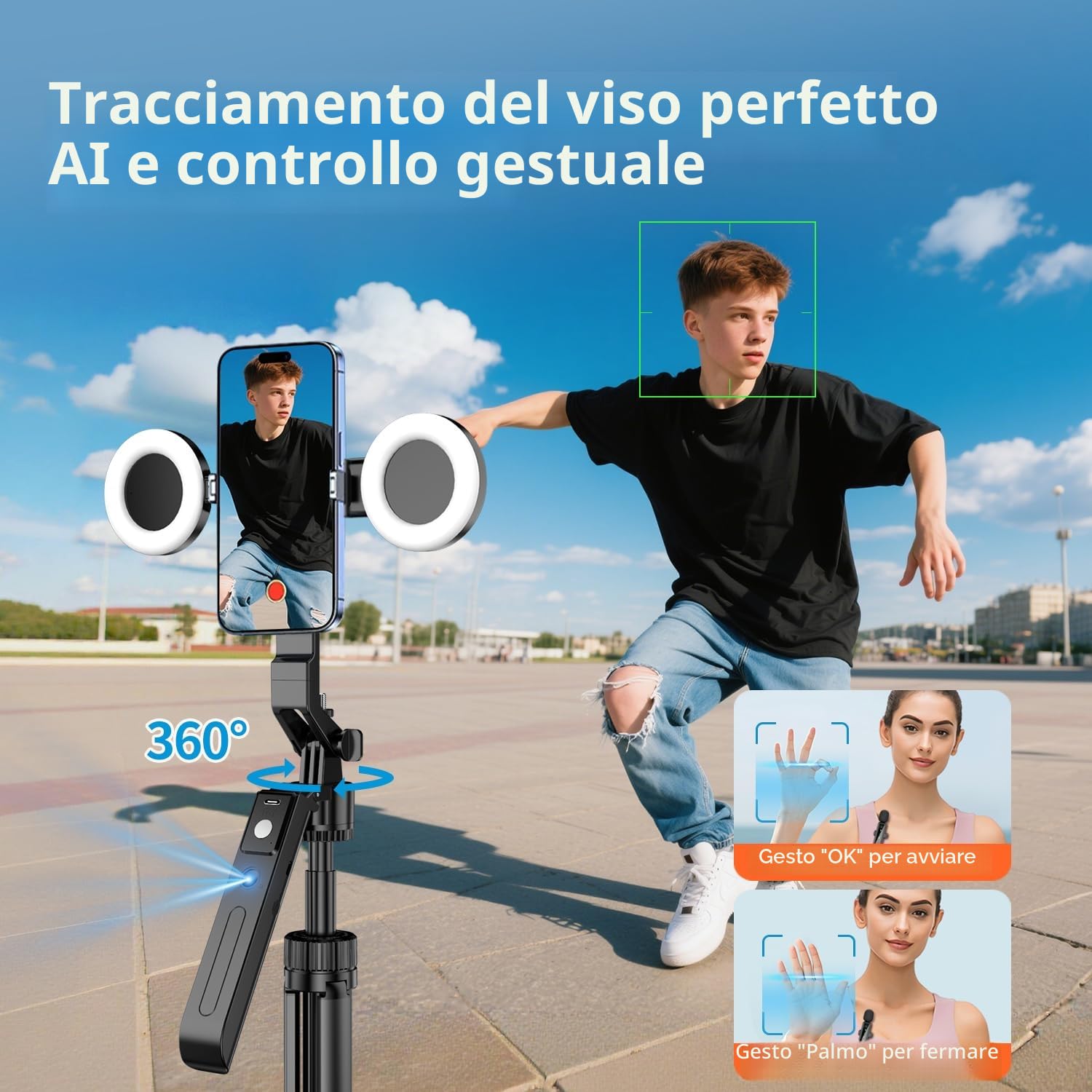 yAyusi Kit Vlogging per iPhone/Android, Automatico Volto Rilevamento Treppiede 180cm con Luce, Microfono e Telecomando, Set Completo per Creator TikTok e YouTube