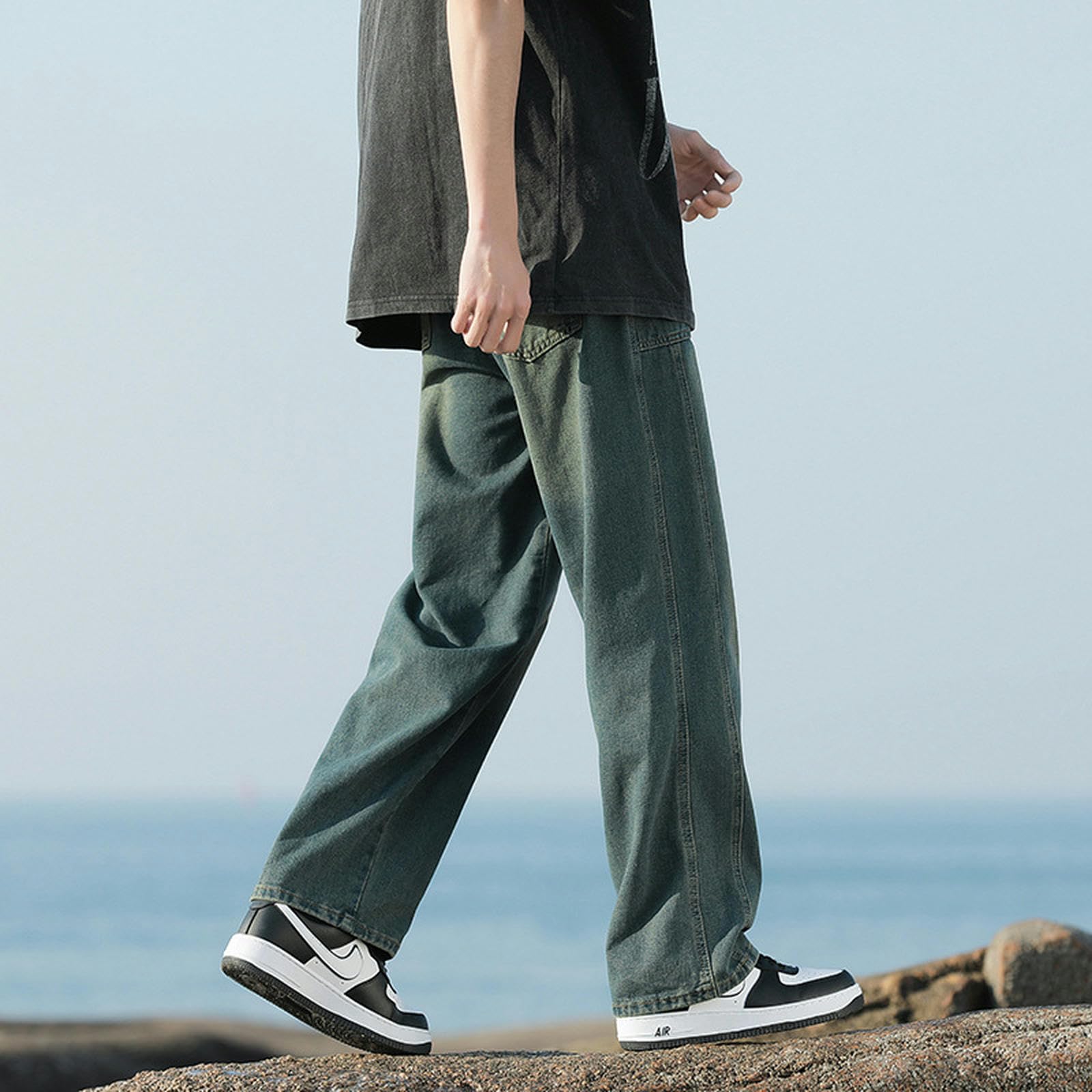 Jeans Estivi lavati da Strada, Pantaloni Dritti da Uomo, Larghi, Versatili, Casual, Lunghi, da uomo-blu-3XL
