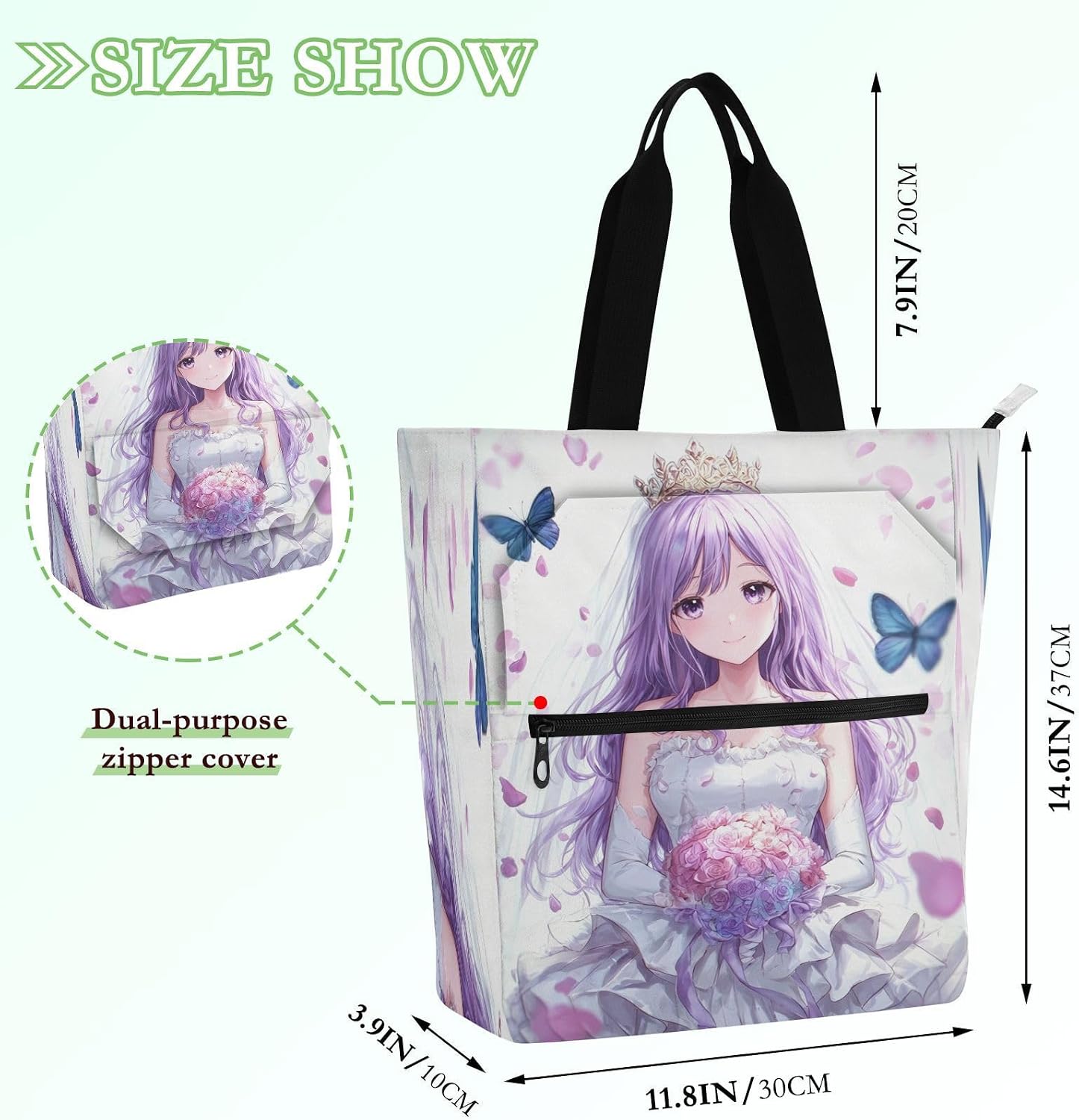 decorative Books Totes Book Bagfor Kids Students Adults Butterfly Anime Purple Bride Tear-resistant Heavy Duty Reusable Library Book Bag for School Shopping Beach