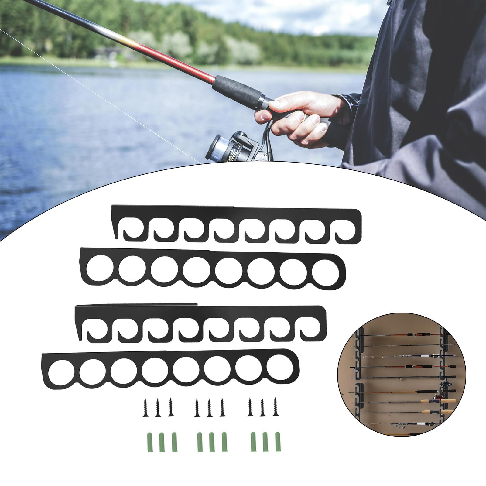 Supporto orizzontale per canna da pesca a parete o soffitto, espositore per canna da pesca