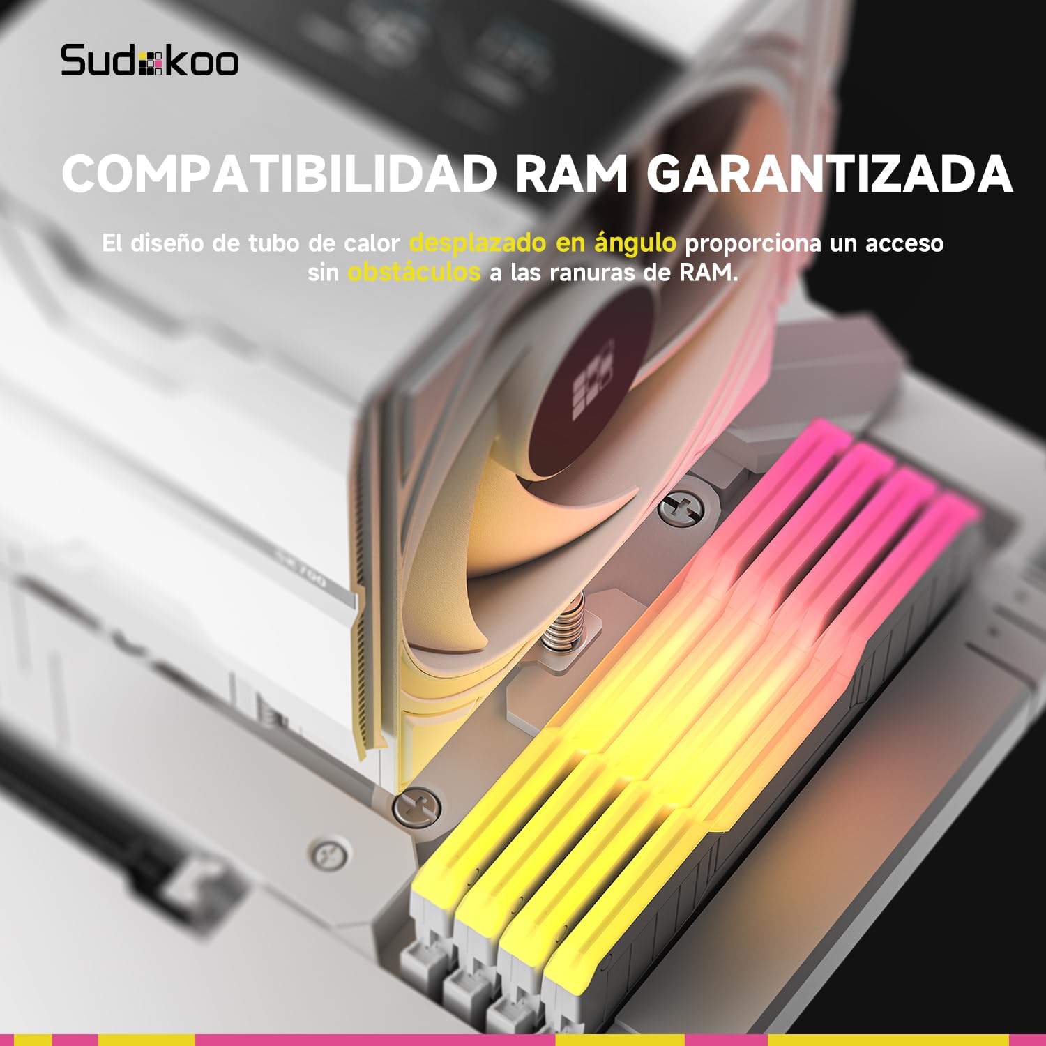 Sudokoo SK700V Blanco Disipador CPU AM5 : CPU Cooler con Pantalla Digital Exclusivo para AM5 - Ventilador CPU 120mm con 7 HeatPipes y Libertad RAM Total, 5 Años de Garantía, Blanco