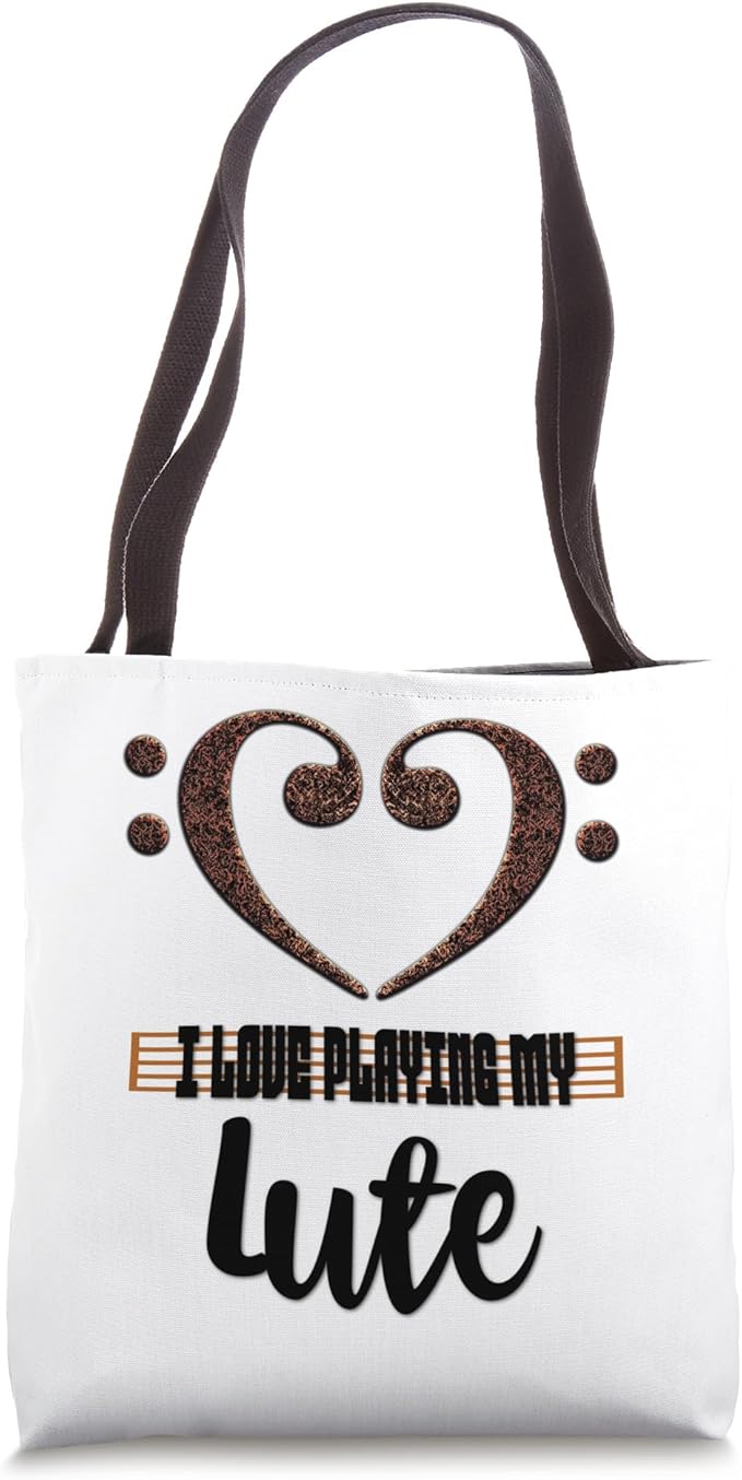 Bass Clef Musical Heart I Love Playing My Lute Musician Tote Bag