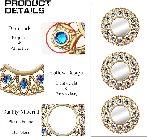 Miniatura 5 de Espejos dorados para decoración de pared espejo redondo pequeño arte de pared decorativo juego de 3 espejos de pared para sala de estar juegos de