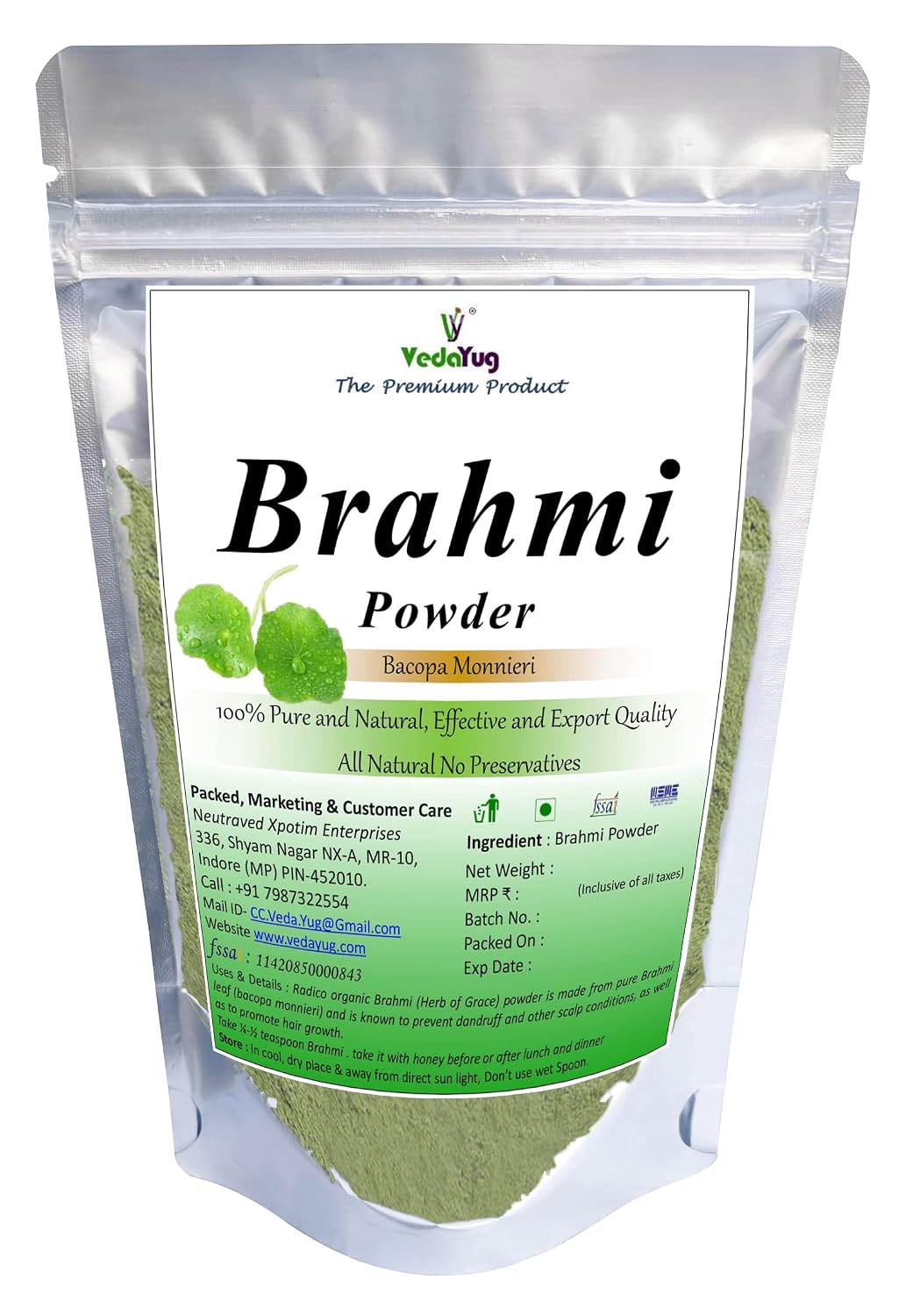 VY VedaYug Organic Brahmi Powder | Bacopa Monnieri For Hair Growth ...