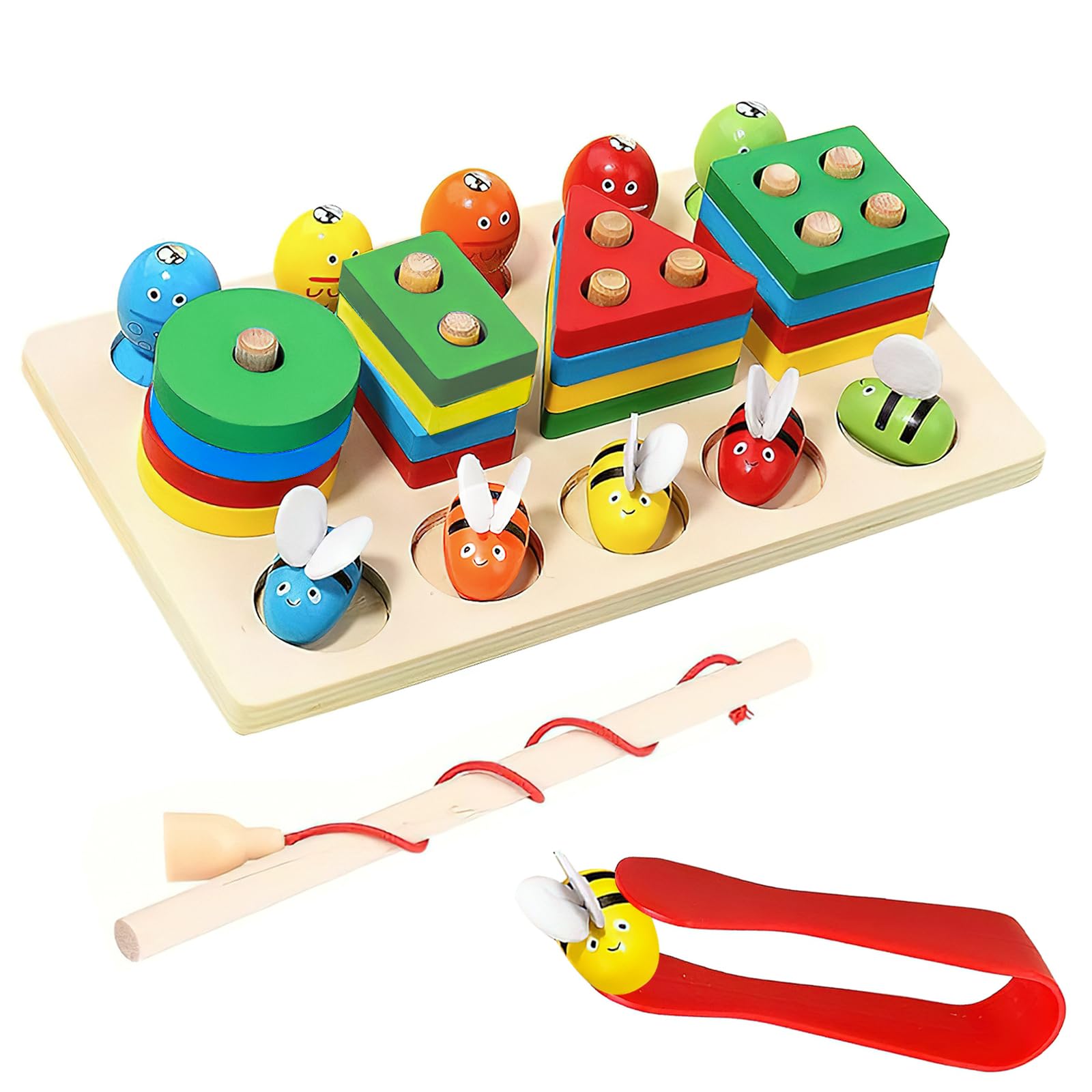 DHINCHANSAIB Juguete Montessori De Madera Para Apilar Y Clasificar Formas Y Colores - Set 2 En 1 Con Bolsa De Transporte, Regalo Educativo Para Niños De 1 A 3 Años