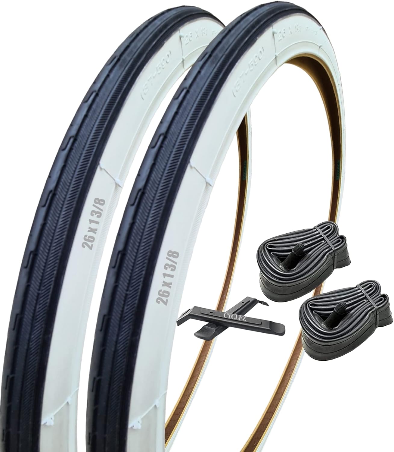 CYCLEZ 26" x 1 3/8 Bicycle Tire Kit Classic White Wall