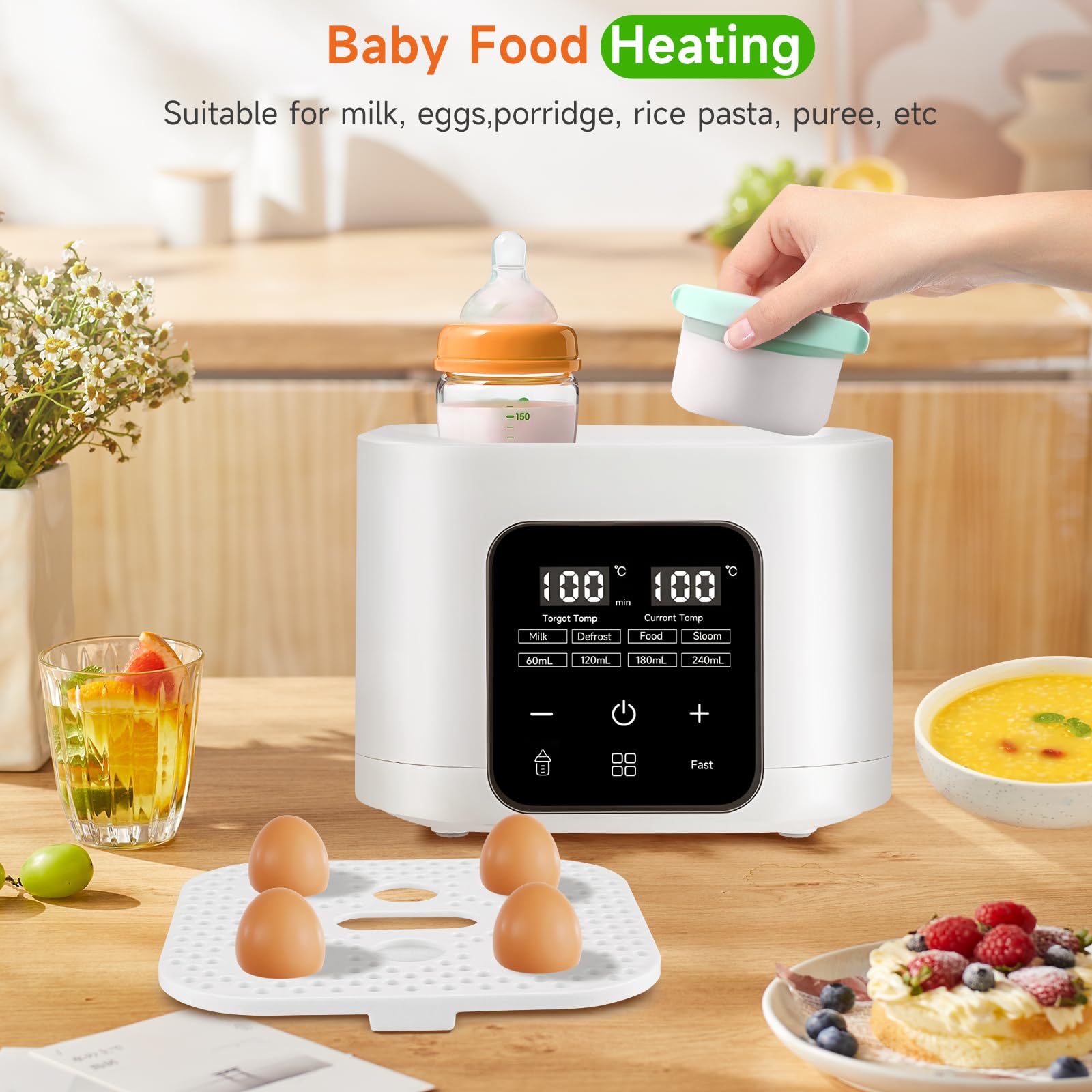 Calentador de biberones, esterilizador de 4 biberones 6 en 1 con pantalla LCD, calentamiento rápido y descongelación para leche materna o fórmula, control inteligente de temperatura de 48 horas, luz