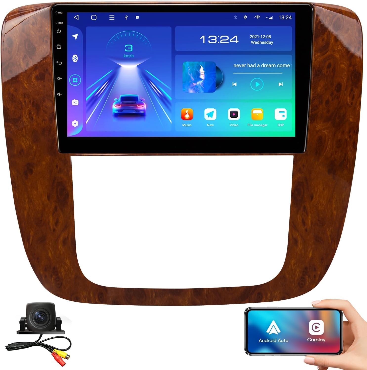 Android Car Stereo for GMC Yukon Tahoe Suburban 2007-2012 Chevrolet Silverado 2010-2013, 9 Inch MirrorLink WiFi BT, IPS Touch Screen with AHD Camera Included (1+32G Without Apple Carplay)