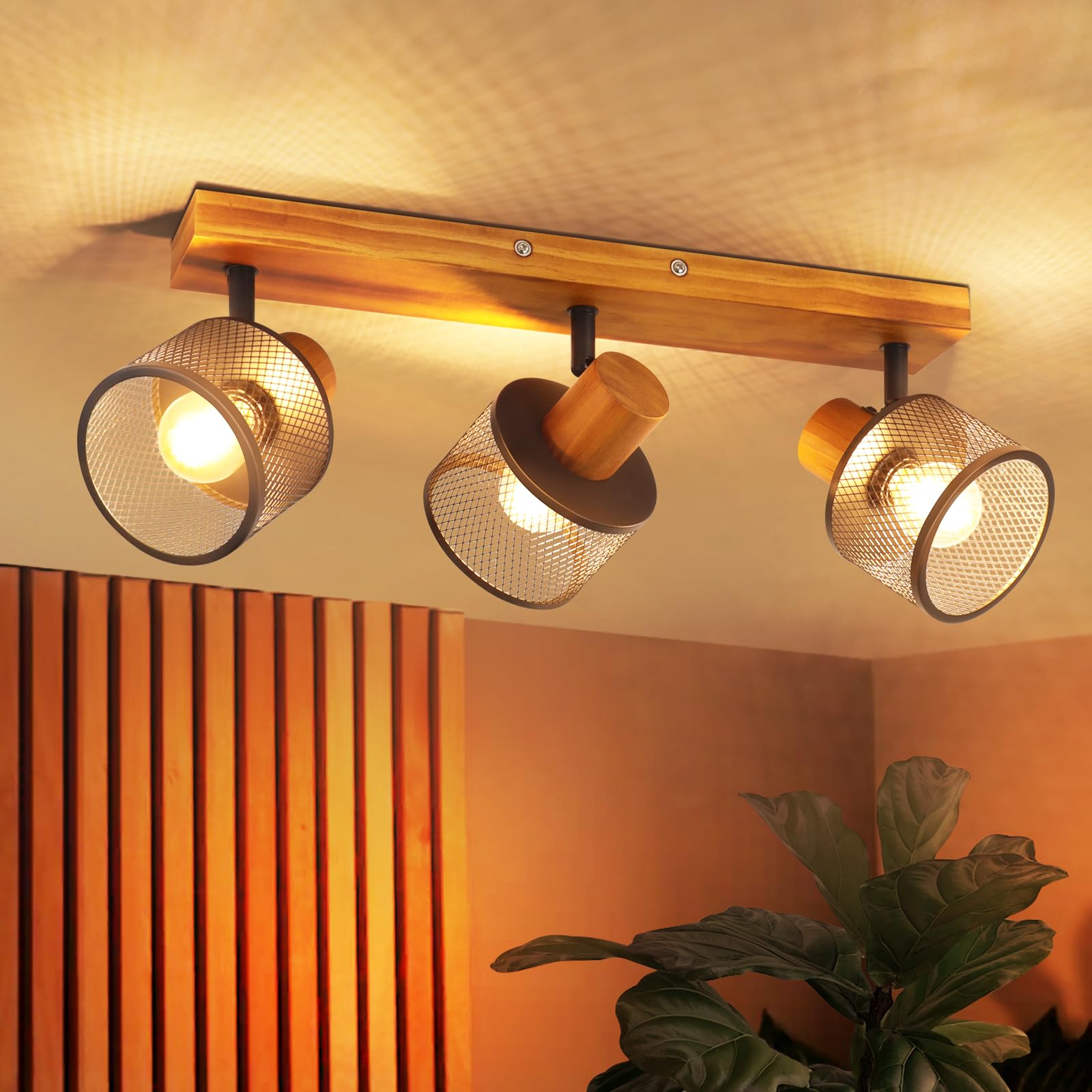 ZMH Lámpara de techo de madera de 3 bombillas lámpara de techo vintage | E14, foco de metal negro para salón, lámpara de cocina industrial, decoración para cocina (bombillas no incluidas)