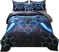 Vista 21 de JQinHome Juego de edredón individual para jugadores para niños y niñas, juego de ropa de cama de 6 piezas en una bolsa 3D de videojuegos - Edredón