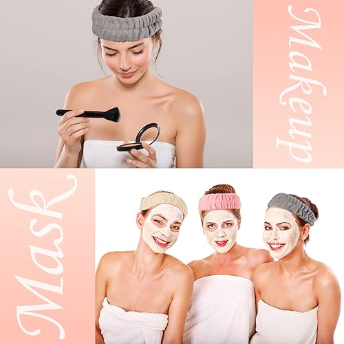 Miniatura 6 de Chuangdi Juego de 9 diademas y pulseras para lavar la cara, 3 diademas reutilizables de microfibra, 6 muñequeras para mujeres, evita que el líquido