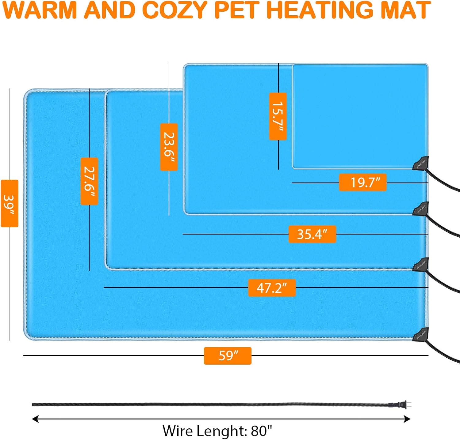 clawsable Super Large Pet Heating Pad Electric Heated Pad for Dogs, IP67 Waterproof Dog Cat Heating Pad w/Overheat Protection, Warming Mat w/Anti Chew Cord for Outside Animals (XL-48"x28") : Pet Supplies