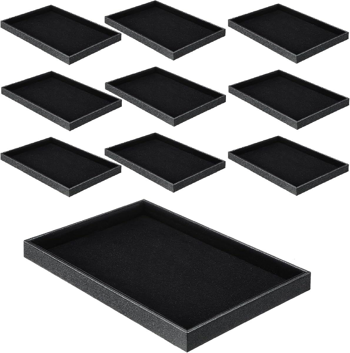 10 Pcs Velvet Stackable Jewelry Tray Showcase Display, Jewelry Organizer Tray Bracelet Ring Earring Necklace Organizer Empty Plate for Drawers Countertop (Black)