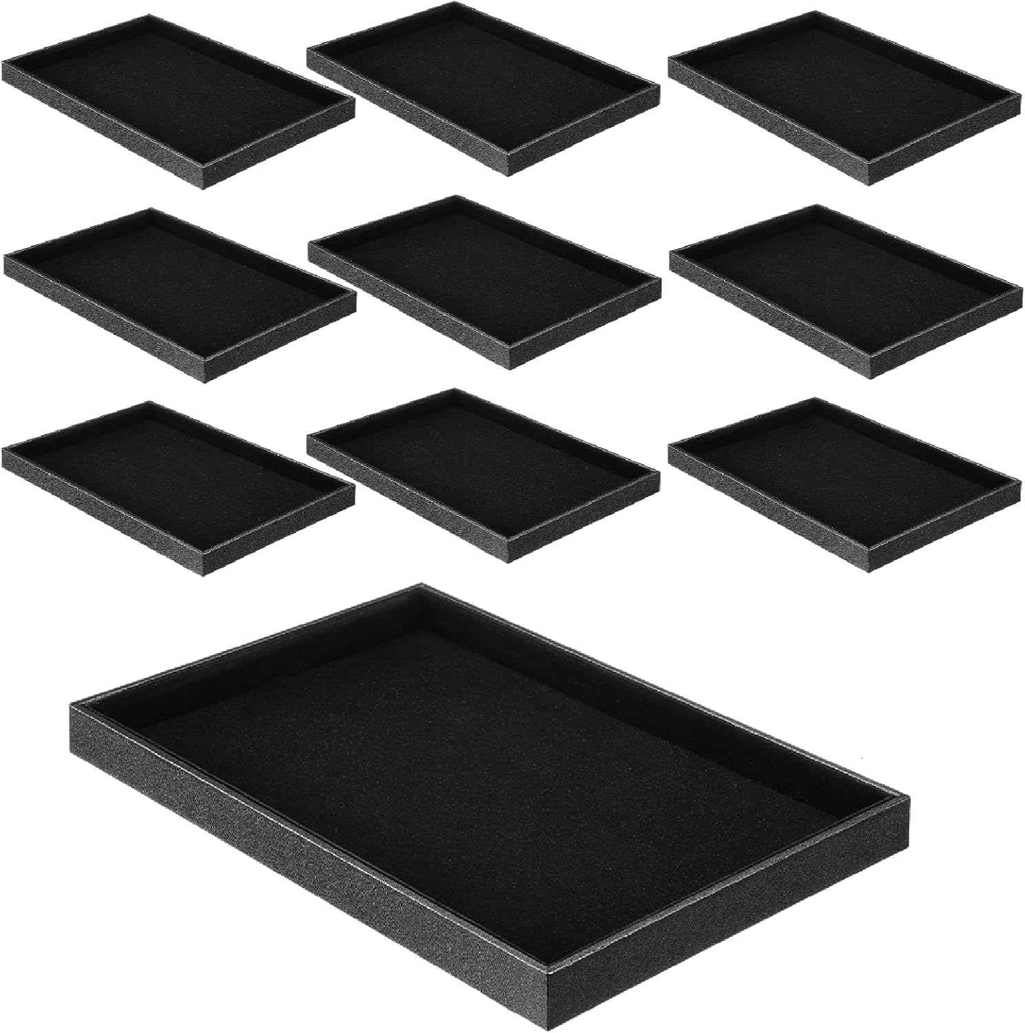 Quelay 10 Pcs Velvet Stackable Jewelry Tray Showcase Display, Jewelry Organizer Tray Bracelet Ring Earring Necklace Organizer Empty Plate for Drawers Countertop (Black)