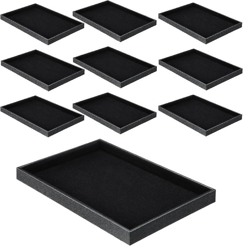 10 Pcs Velvet Stackable Jewelry Tray Showcase Display, Jewelry Organizer Tray Bracelet Ring Earring Necklace Organizer Empty Plate for Drawers Countertop (Black)