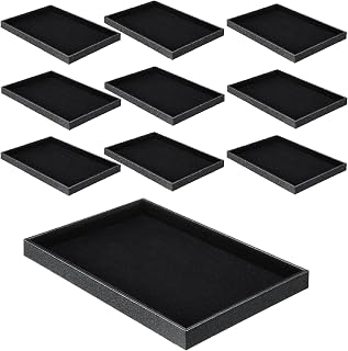 10 Pcs Velvet Stackable Jewelry Tray Showcase Display, Jewelry Organizer Tray Bracelet Ring Earring Necklace Organizer Empty Plate for Drawers Countertop (Black)
