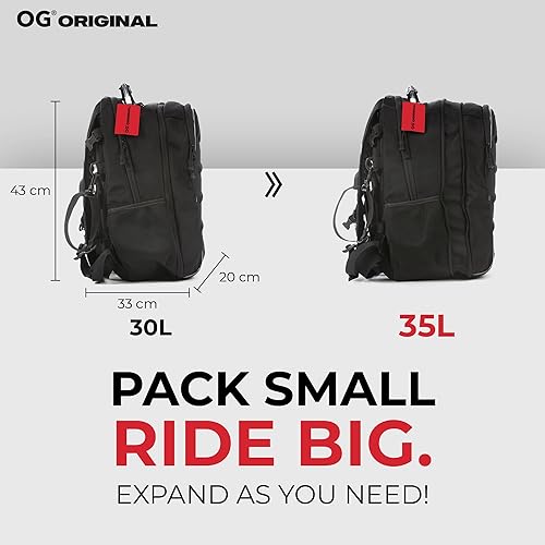 Miniatura 21 de OG Original GetAway - Mochila de motocicleta impermeable, hombre, carcasa dura, gran capacidad, expansible 35L-45L, bolsa para casco de motocicleta