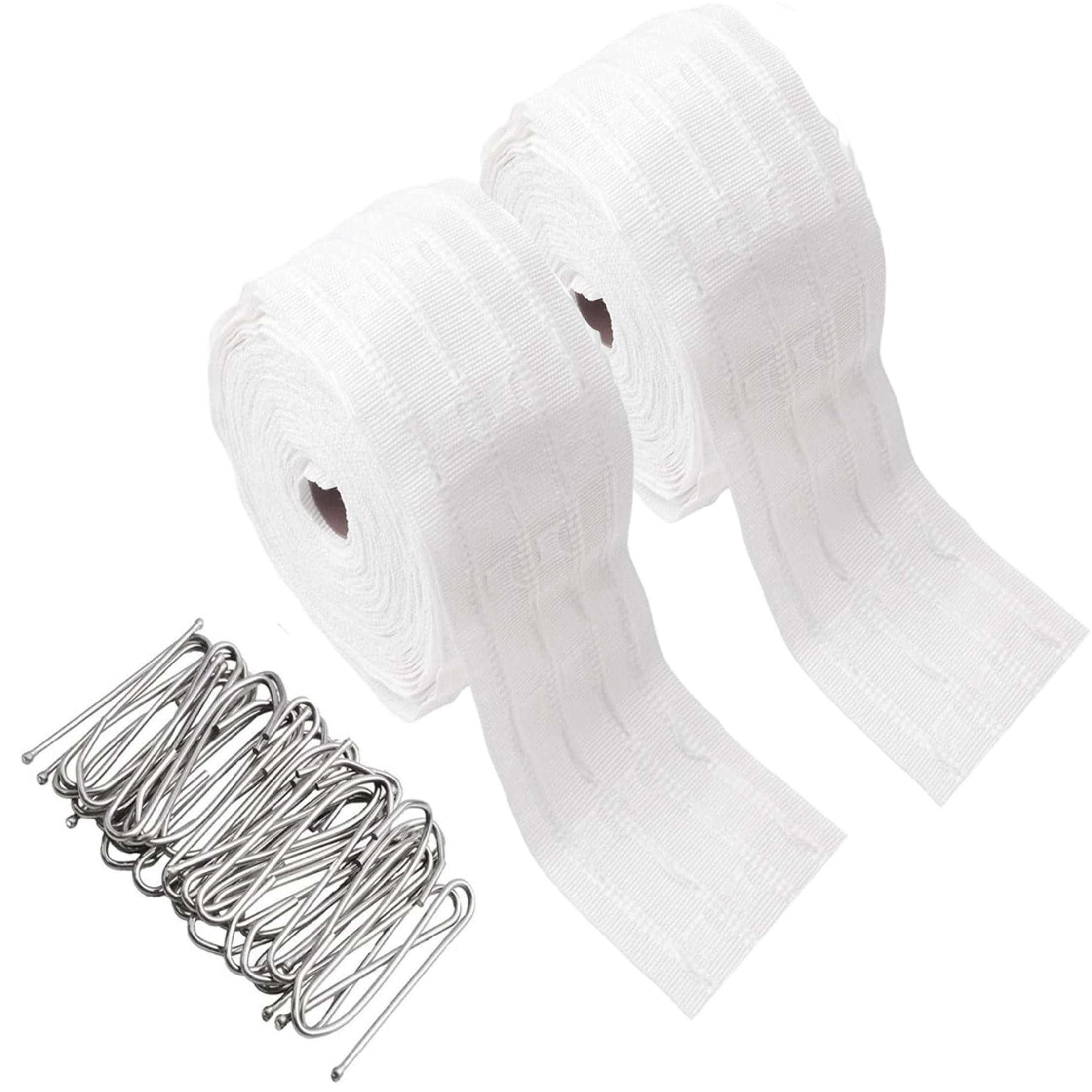 Bemonew 2pcs Curtain Pleat Tape 32.81ft Pinch Pleat Tape For Curtains - Complete Kit With 100 Hooks for Home, White