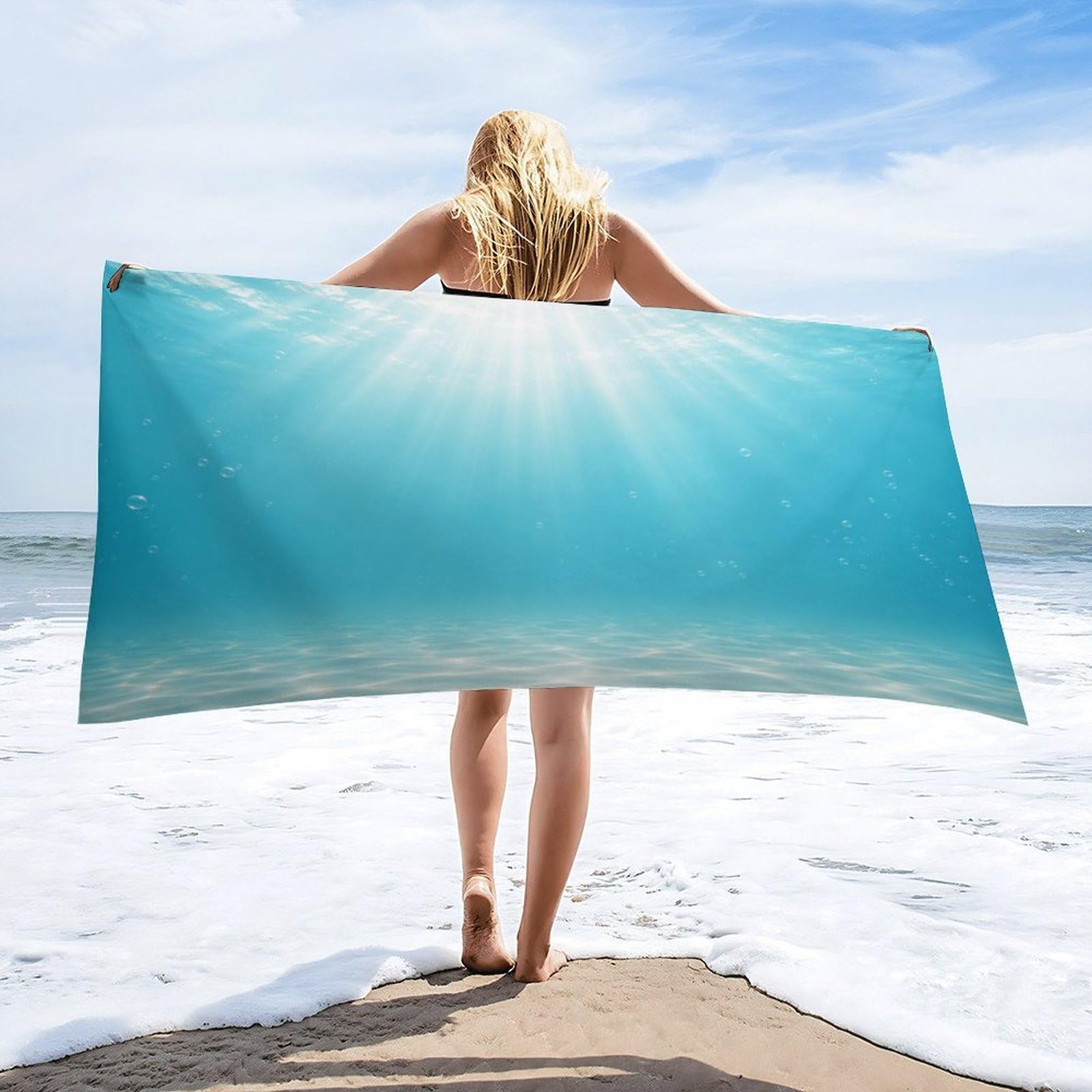 Anceky Underwater Ocean Sunlight Scene Beach Towel 30"×60",Soft Microfiber Bath Towel Shawl, Quick Dry Absorbent Pool Spa Gym Shower Towel
