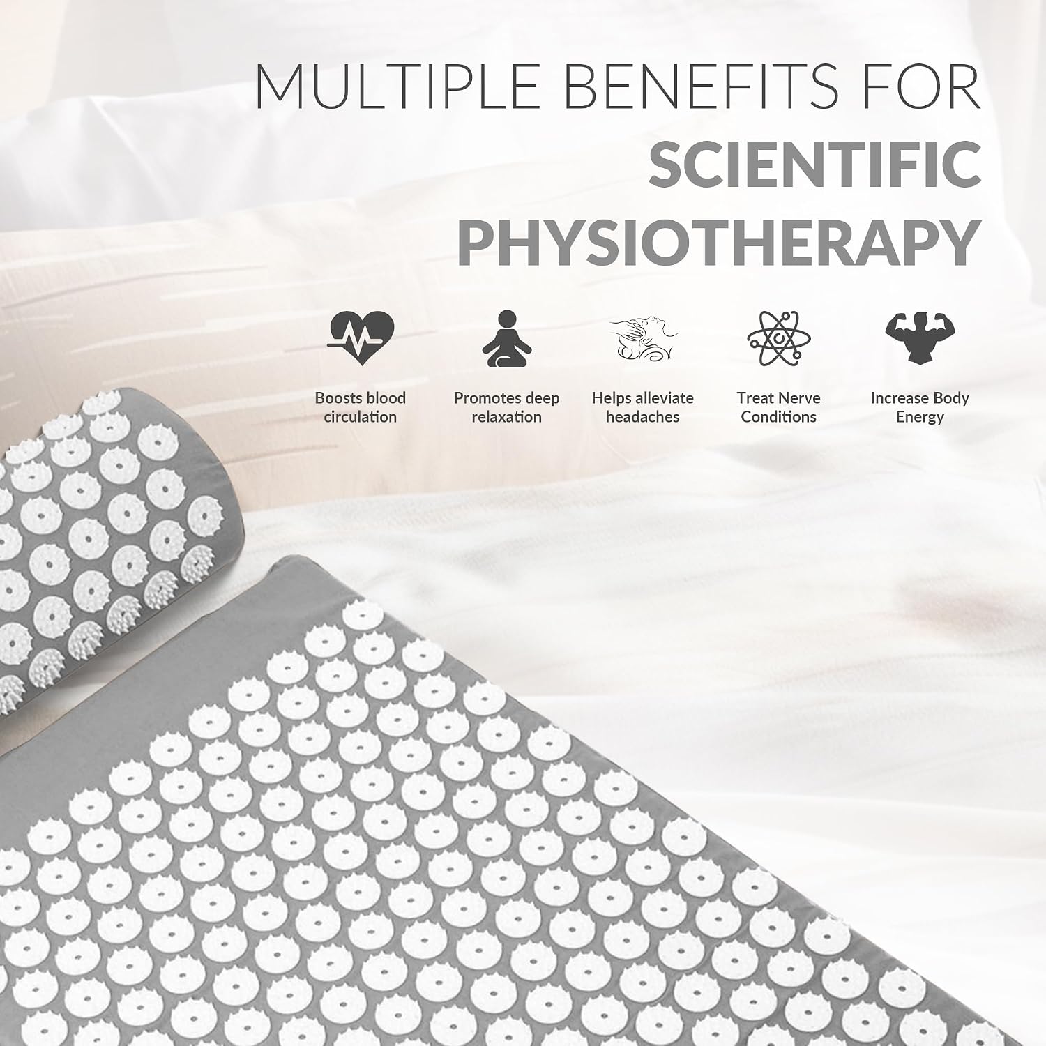 Fitvids Acupressure Mat and Pillow Set for Back/Neck Pain, Acupuncture Products to Relieve Muscle Fatigue, Improve Insomnia for Sedentary People, Acupuncture Eases Stress, Massage Mat, Grey
