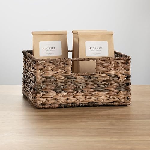 Miniatura 7 de mDesign Cesta organizadora tejida de almacenamiento de alimentos para despensa de cocina, caja organizadora de contenedores para armarios, estantes,