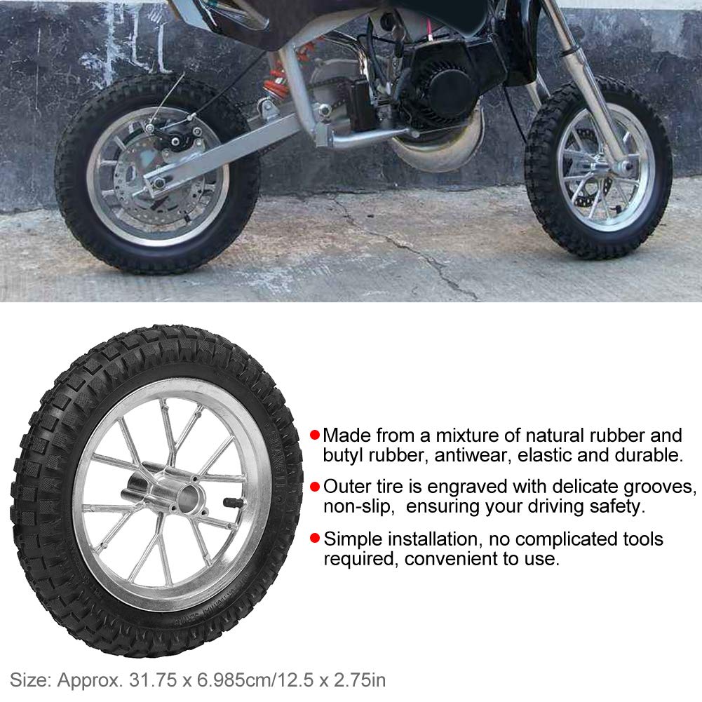 Ruota per pneumatico posteriore per moto da 12,5 x 2,75 pollici con cerchione adatto per mini moto da cross Coolster 49cc 2 tempi – Cerchione in lega di alluminio resistente e