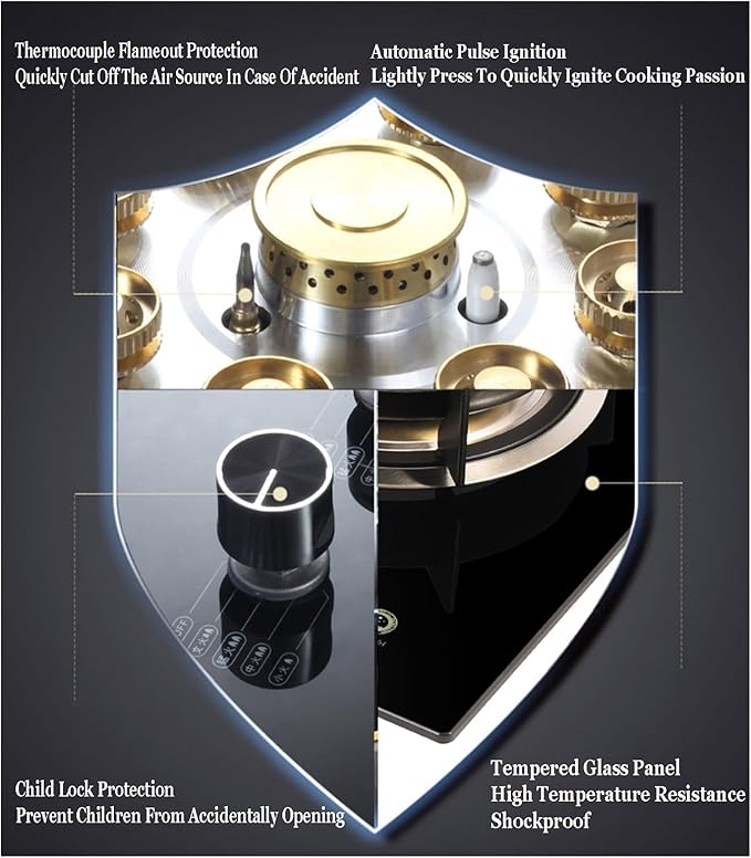 Estufa de Gas Portátil con 2 Quemadores, 8.0KW/5.2KW, Vidrio Templado Negro miniatura 6