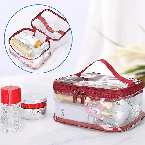 Miniatura 10 de HAOGUAGUA 2 bolsas de maquillaje transparentes para viajes, impermeables, transparentes, aprobadas por la TSA, bolsa de transporte compatible con