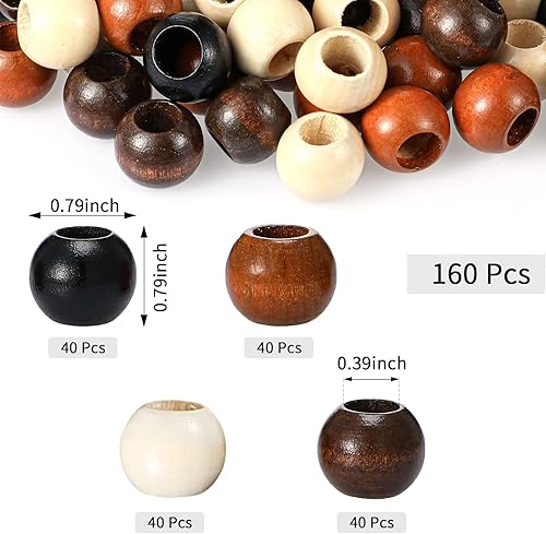 Miniatura 2 de 160 piezas de perlas de madera de barril de agujero grande, cuentas de macramé de madera natural, cuentas espaciadoras sueltas sin terminar, cuentas