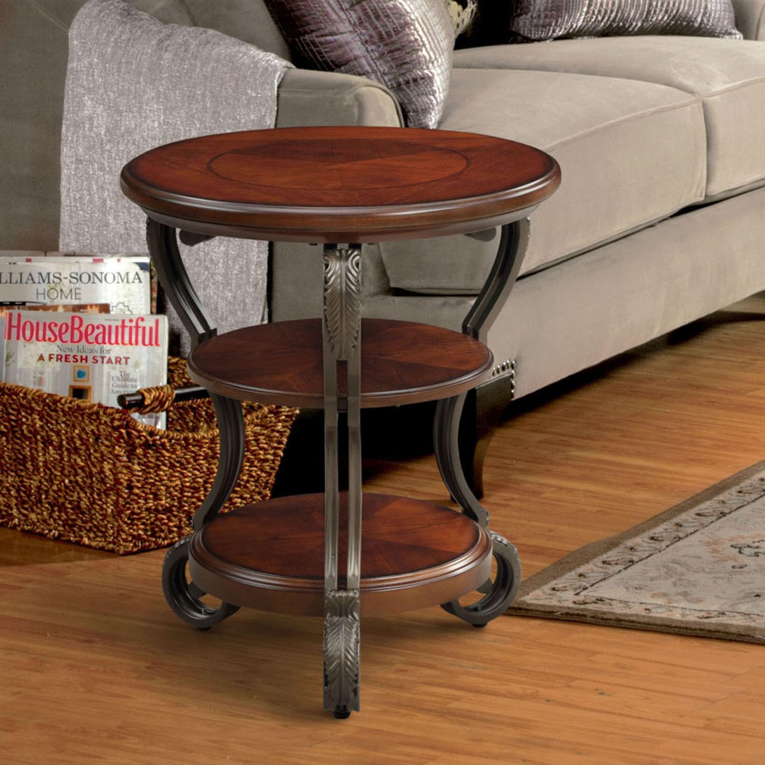 24/7 Shop at Home Marilee Rustic Round 2-Shelf Side Table, Brown Cherry