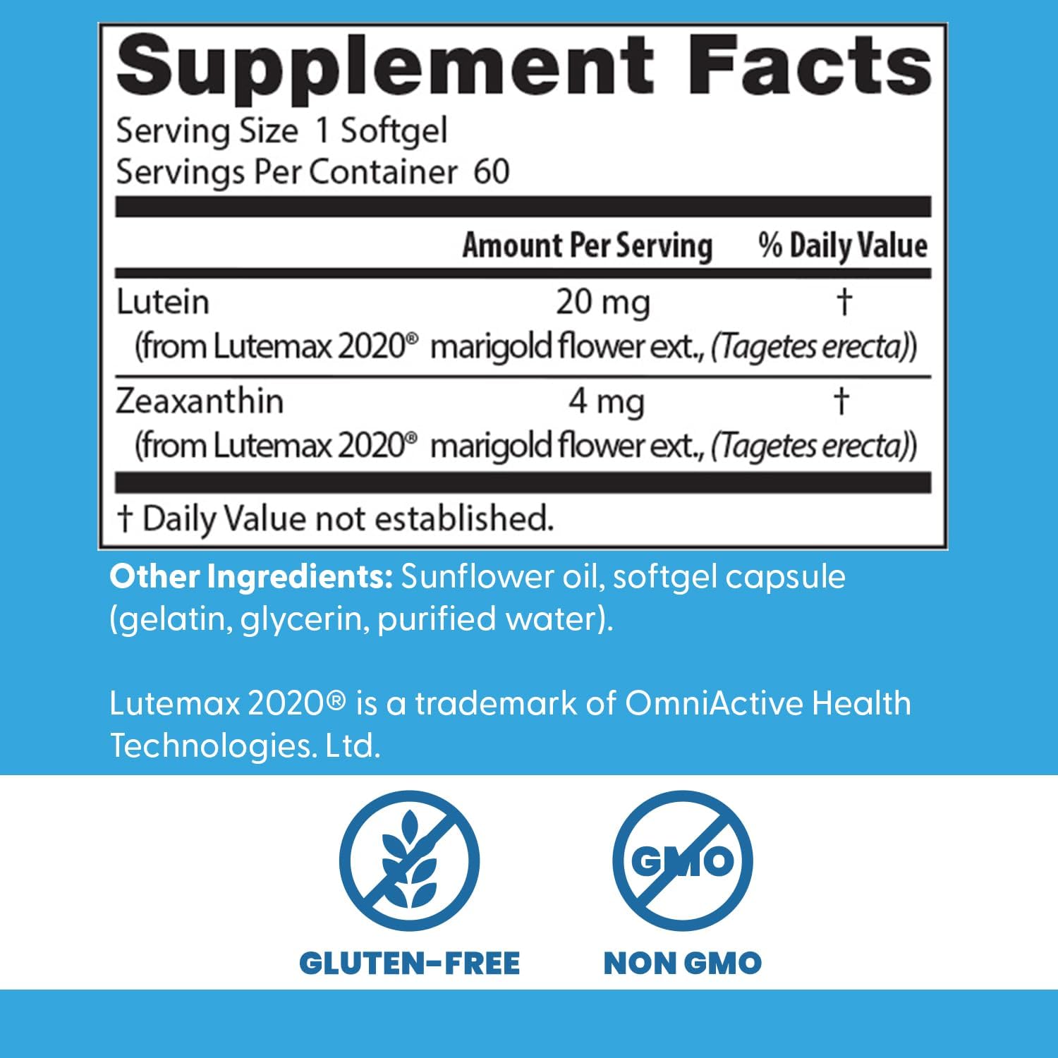 Doctors Best Lutein, Supports Eye Health & Performance, Non-GMO, Gluten Free, 20 mg, 60 Softgels - Image 3