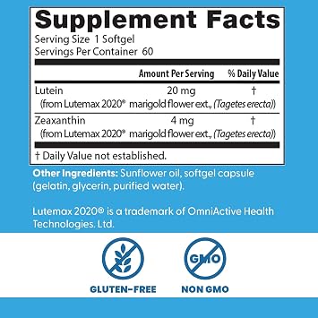 Doctor's BEST Lutein Supplement 20mg with Zeaxanthin, 60 Softgels