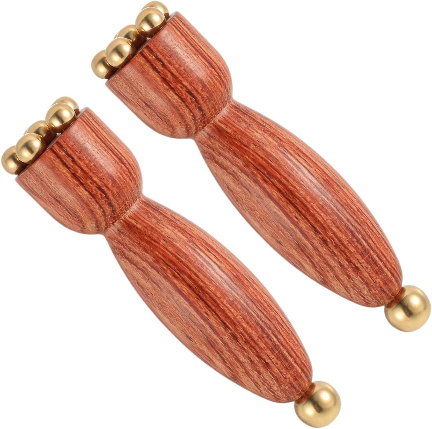 Facial Massage Tool for Eye Massage, 2 Pcs Facial Meridian Brush with 5 Copper Beads, Reduce Puffiness and Dark Circles, Wooden SPA Gua Sha Eye Massager Tool Mini Ice Roller for Face and Eyes