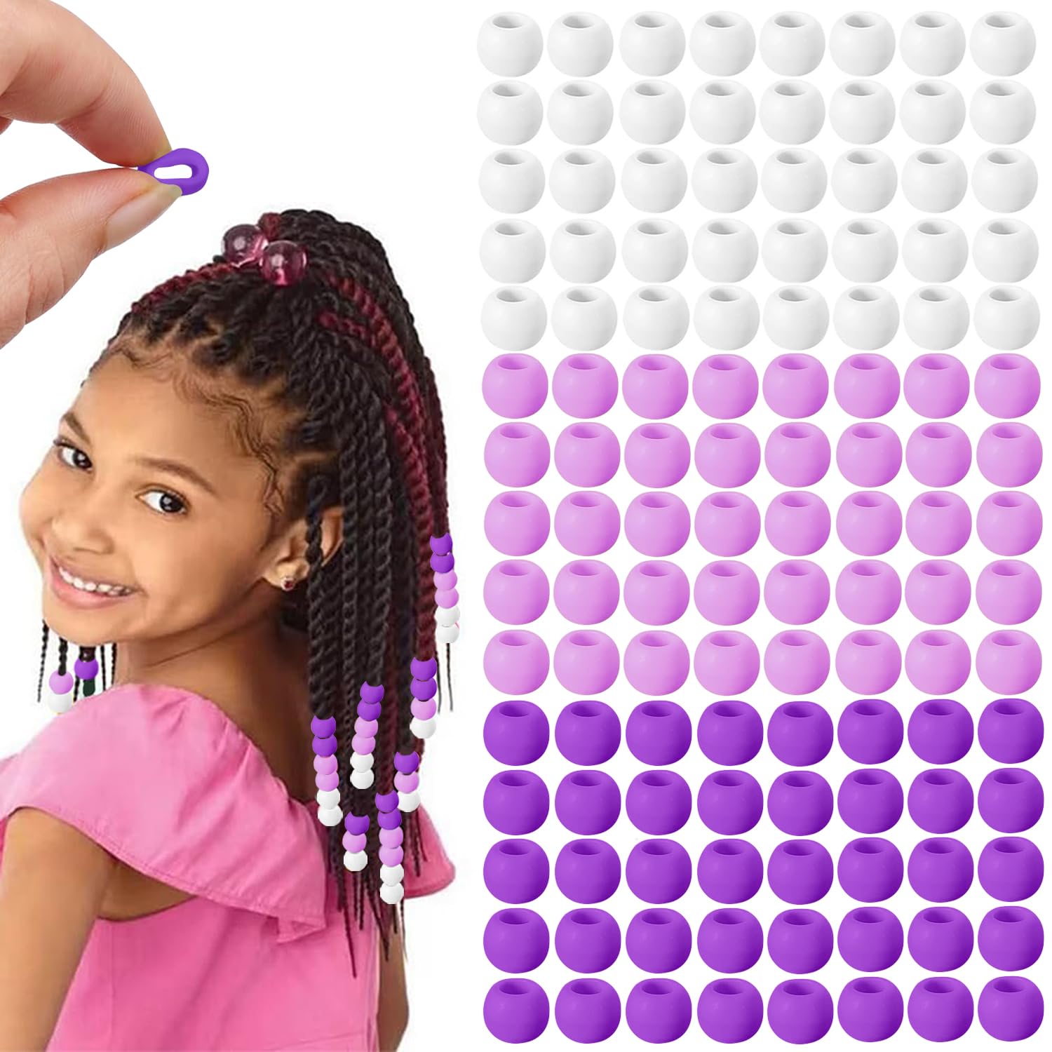 120 Pcs Silicone Hair Beads for Women Girls Braids, Soft Colorful Pony Beads Bulk for Kids Girls Women Hair Accessories for Braids (Purple)