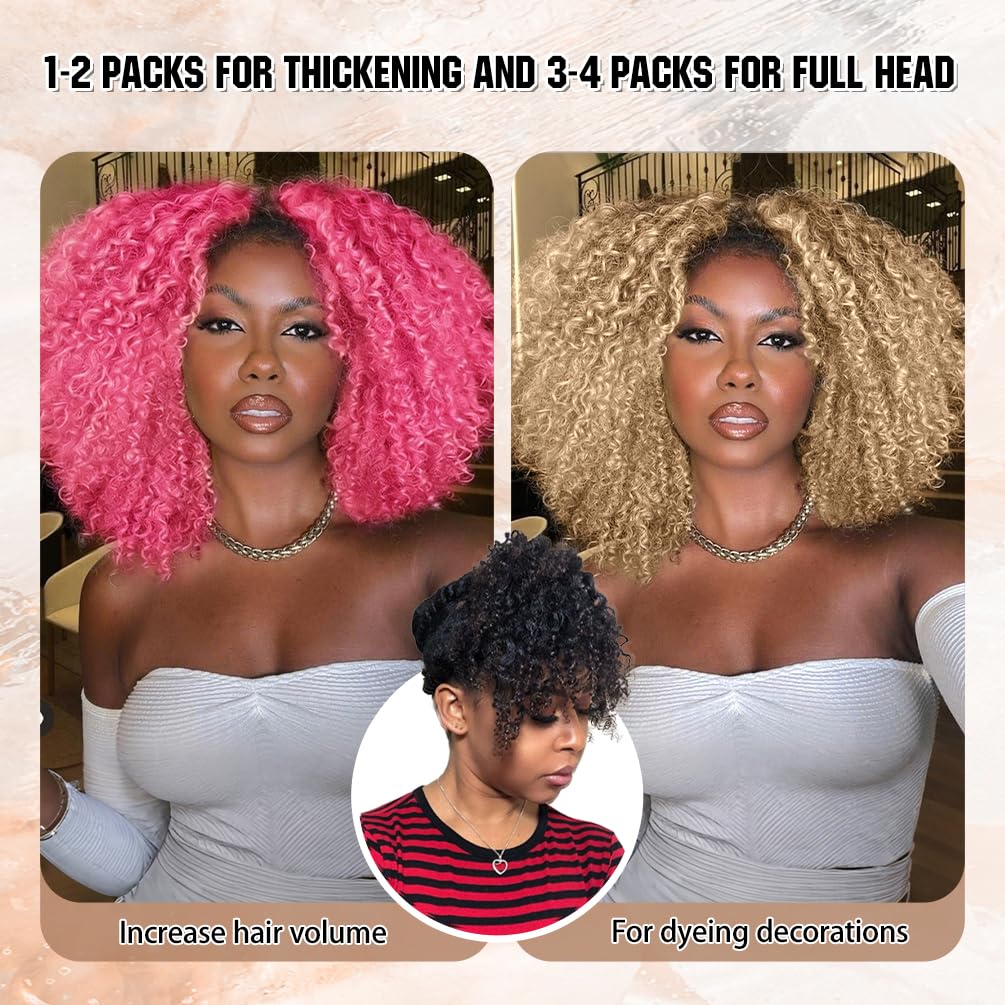 4Pcs Afro Kinky Curly Clip in Hair Extensions Real Human Hair, 18 Inch 70g Bleach Blonde, Lace Invisible Seamless & Thicken, 4B 4C Remy Clip Ins for Women