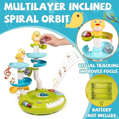 Miniatura 2 de Juguetes de bola 2 en 1, torre giratoria y piano de teclado de juguete musical, centro de actividades para bebés, juguetes de rampa de carreras de