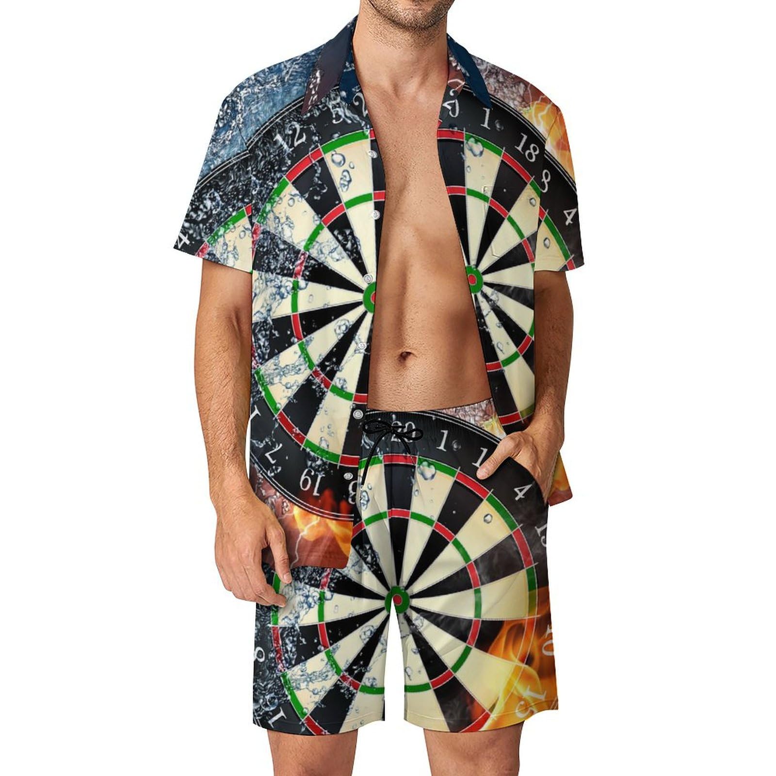 Chemise Hawaïenne Hommes Ensemble 2 Pièces Fléchettes De Feu S - 8