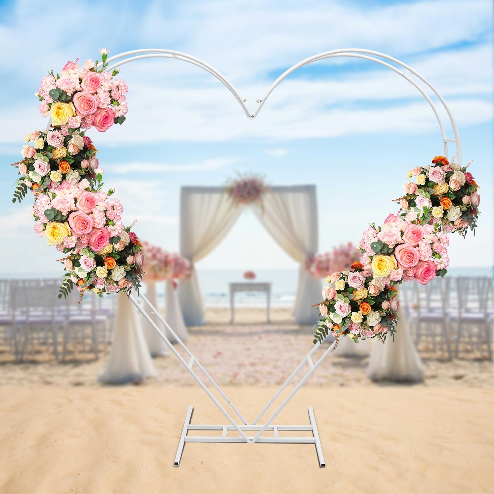 Herz Hochzeitsbogen 205CM Metall Ballon Bogen Weiß Wedding Arch Backdrop Stand Rosenbögen Hochzeit Blumen Ballon Bogen Kit für Hochzeit Geburtstag Party Dekorationen