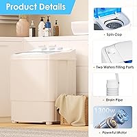 Vista 8 de INTERGREAT Lavadora y Secadora Portátil, Combo de Mini Lavadora Pequeña de 16 lbs con Secadora Centrífuga, Lavadora Compacta de Doble Tina para Azul