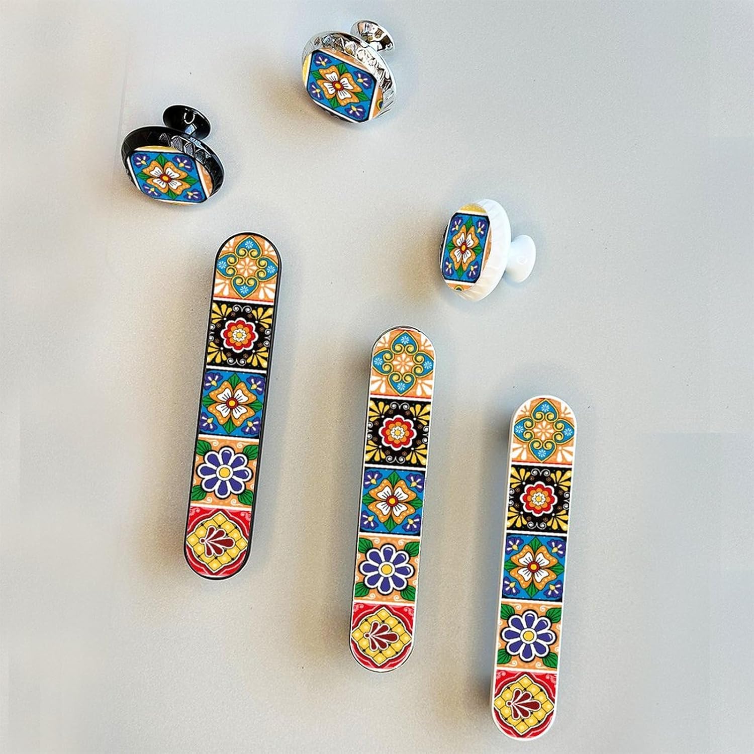 4 Pack Mexican Talavera Tile Big Cabinet Pull 3-3/4 Inch (96 mm) Hole Center White Cabinet Handles Unique Drawer Pull Bathroom Drawer Handle Kitchen Cabinet Hardware