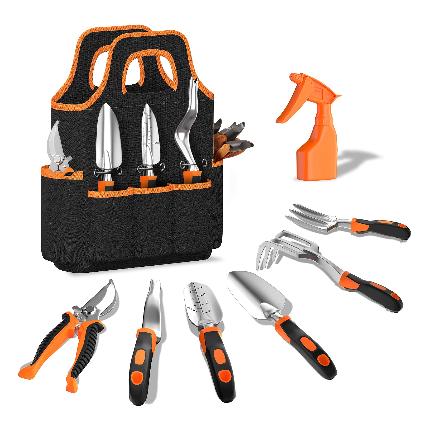 Gartenwerkzeug-Sets, 9-teilig, Magnesium-Aluminium-Legierung, Garten-Set, mit rutschfesten Gummihandschuhen und tragbarer Aufbewahrungstasche, Outdoor-Gartenarbeit-Assistent für Erwachsene