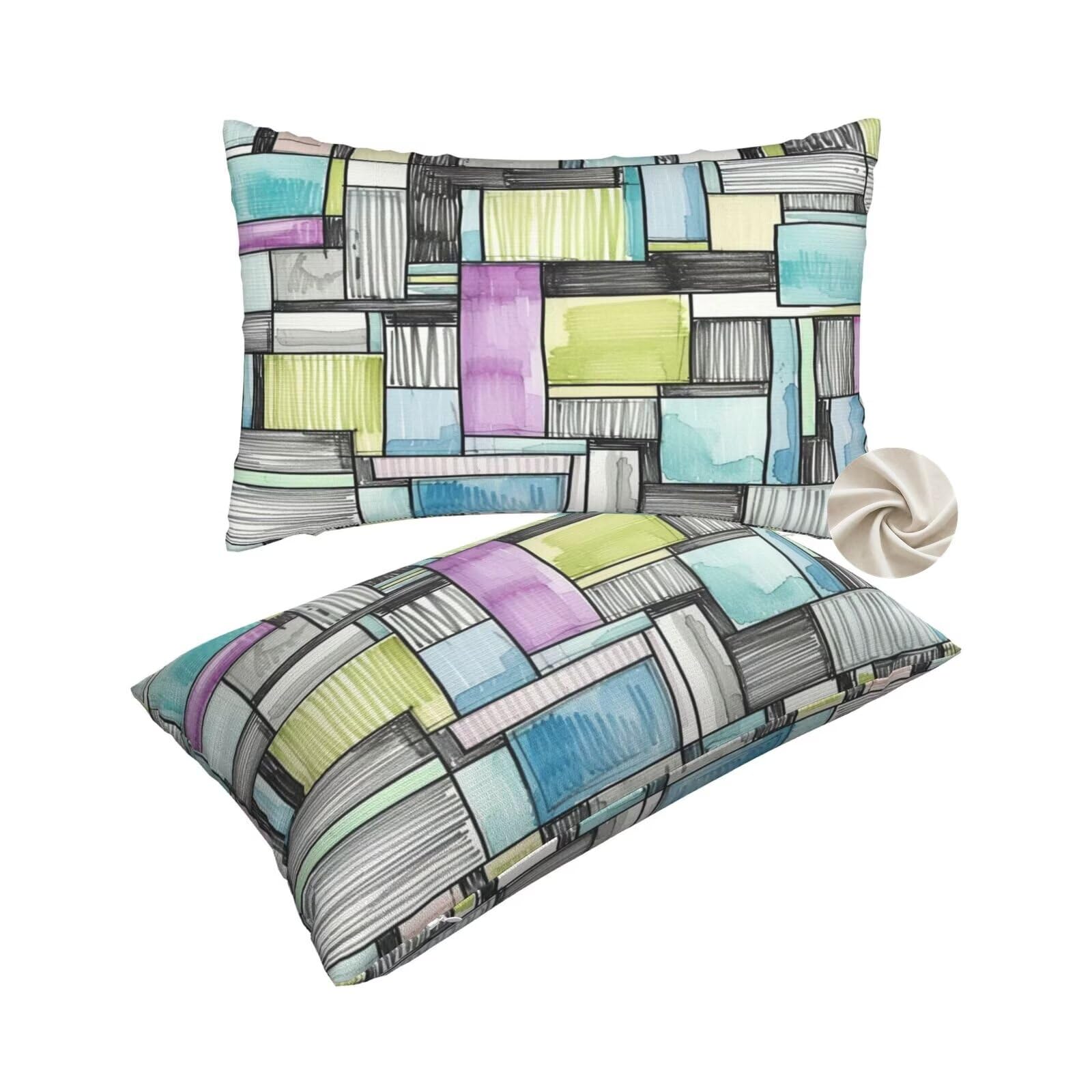 Housses de coussin 60x80 cm géométrie vintage lot de 2 pour canapé