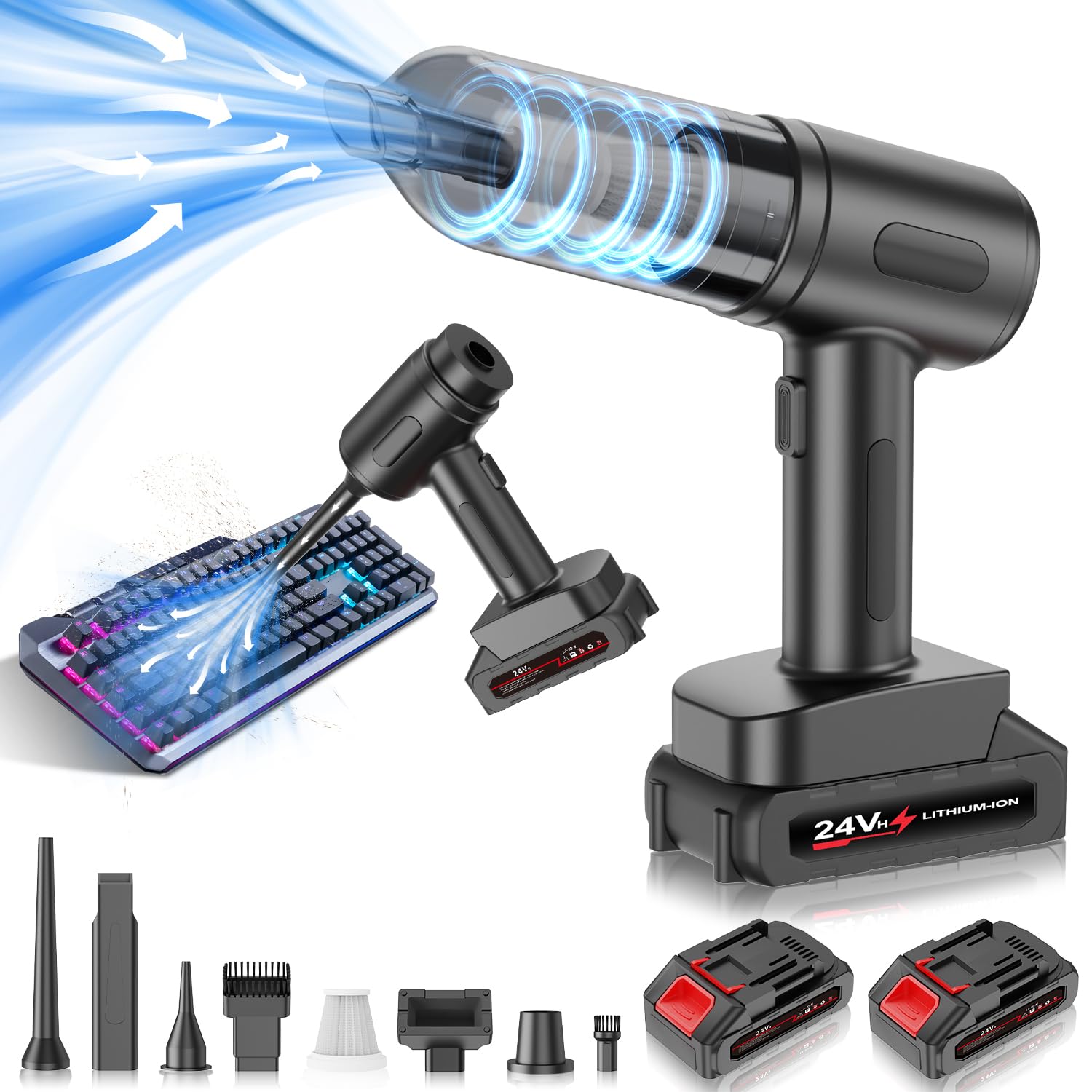 HCRTGAY Car Vacuum Portable Cordless 24V - Cleaner High Power & Blower, Wireless Handheld Vacuum Cordless for Car, Home, Office, Pet(Black)