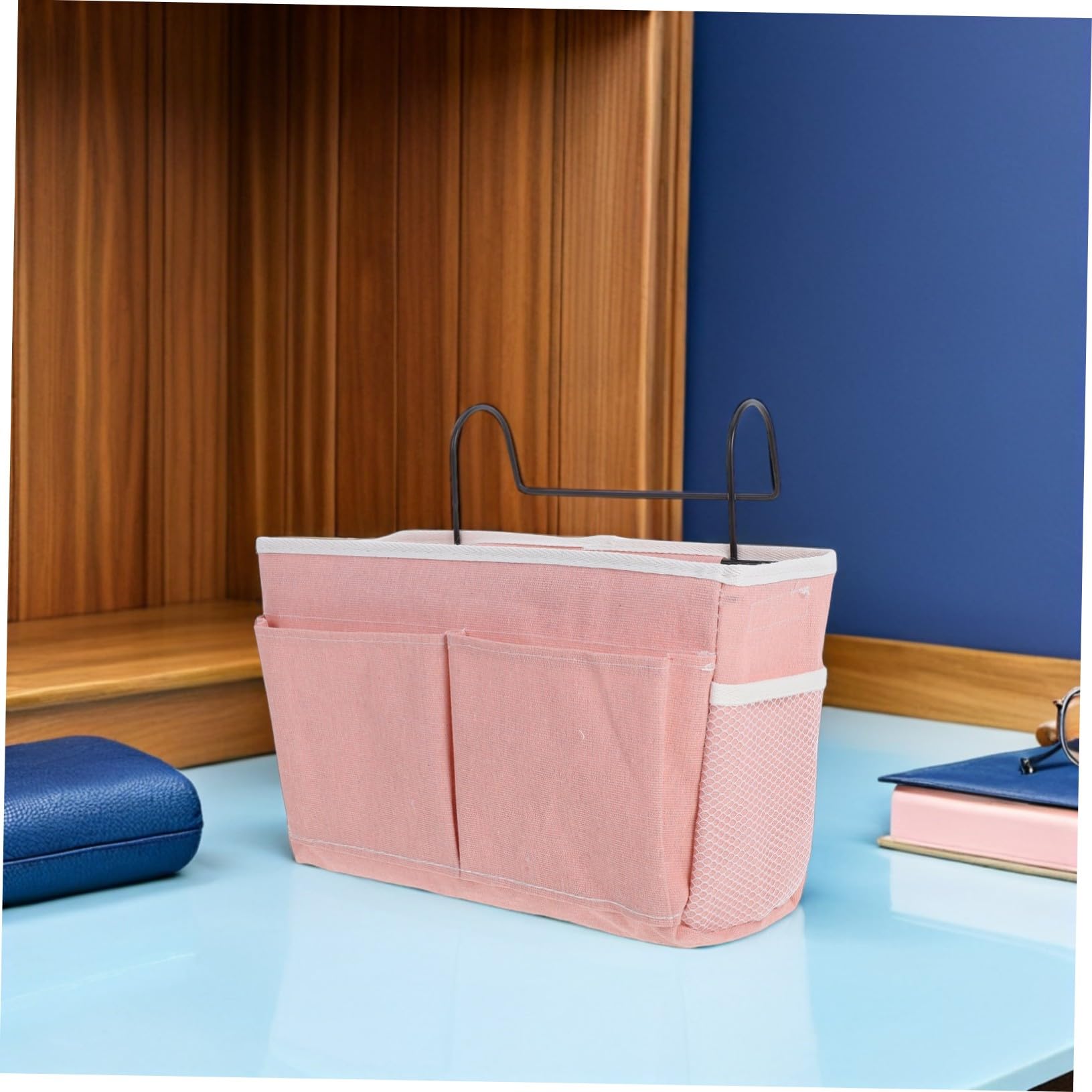 2 pezzi Borsa Portaoggetti da Appendere al Comodino in Tessuto con Tasche Multiple per Camera da Letto e Dormitorio Organizer Sospeso per Libri Riviste ed Essenziali da Rosa