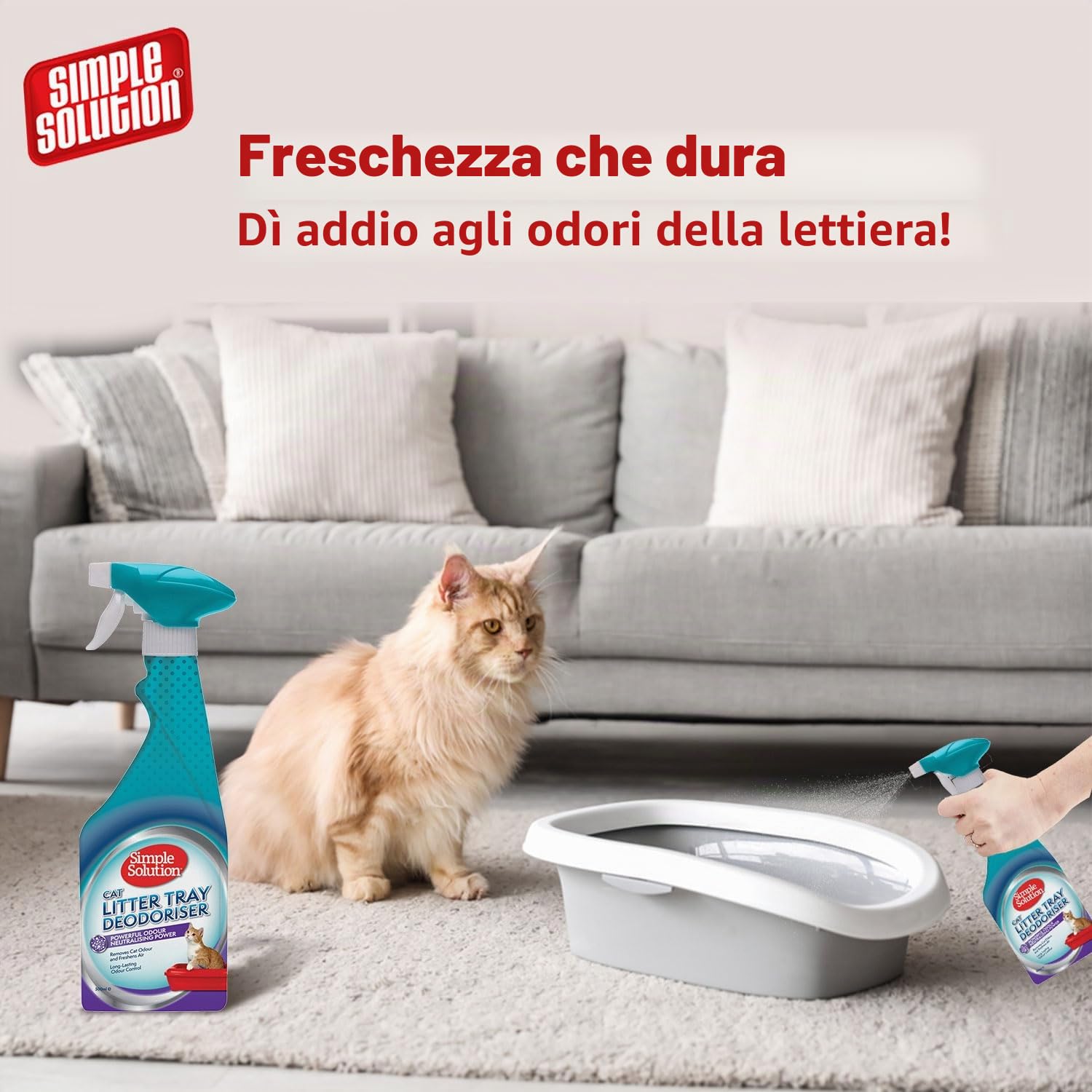 Simple Solution Eliminatore di odori per lettiere per Gatti con Pulizia enzimatica, 500 ml