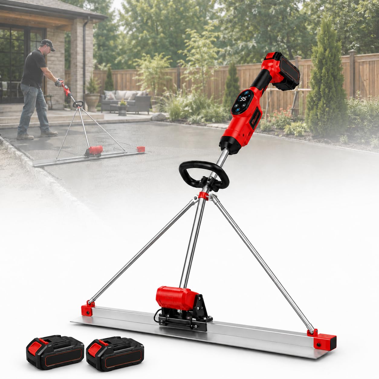 Concrete Screed Vibration Machine, Concrete Screed Vibration Kit Concrete Finishing Tool,Equipped With 1 Or 2 Batteries, 5 Feet Stainless Steel Plate, And A Speed Of 3000-6000 Rpm dualbattery