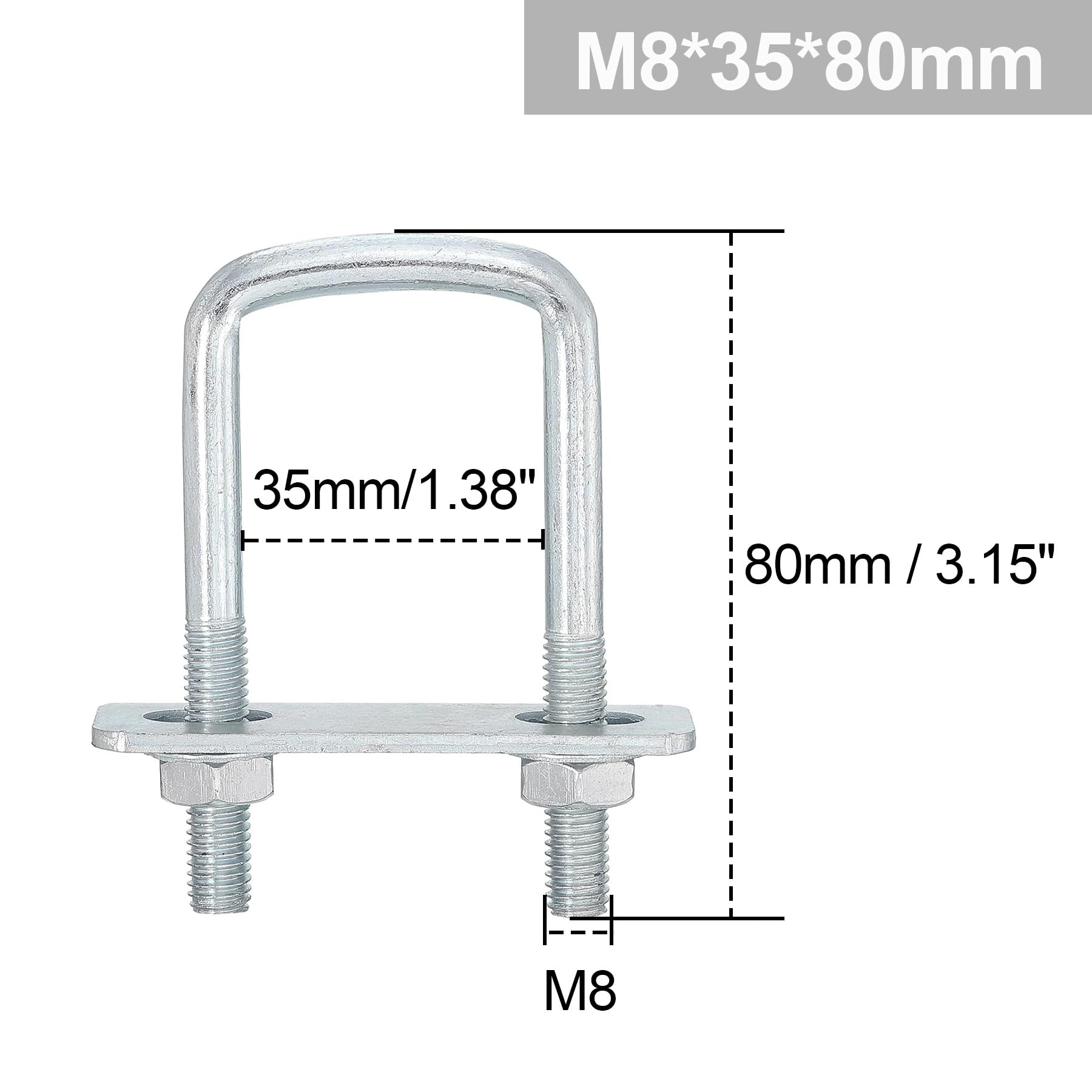LEPEVNEY 4 Sets M8 Square U-Bolts 35mm Inner Width 80mm Length with Nuts, Plates & Washers - Image 2