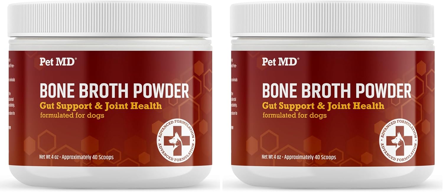 Pet MD Bone Broth for Dogs - Dog Food Toppers with Vitamins, Amino Acids, Natural Joint and Digestion Support - Made from Grade A Free Range Elk Bone Powder - 4 oz (Pack of 2)