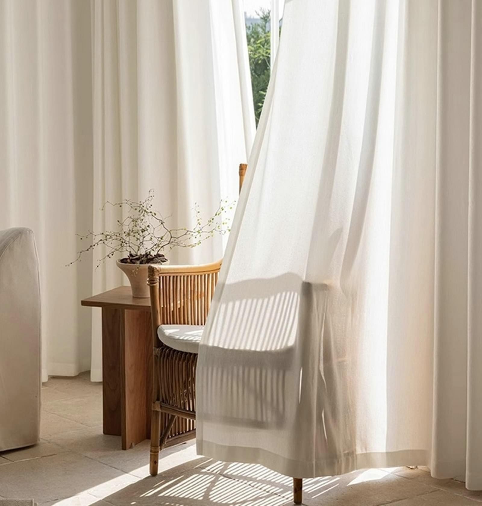 Rideaux transparents blancs 132x160 cm en polyester texturé pour salon