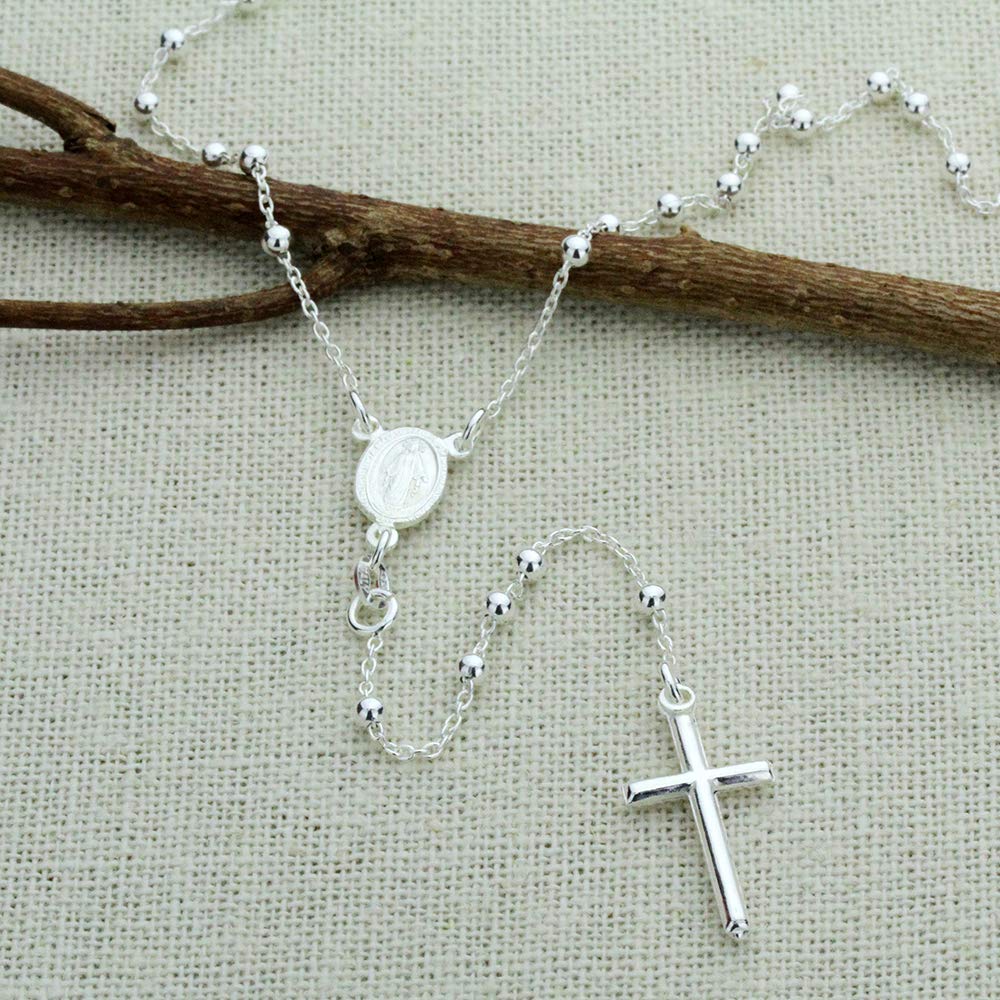 Amazon.com: DoubleAccent Sterling Silver Rosary Necklace 3mm
